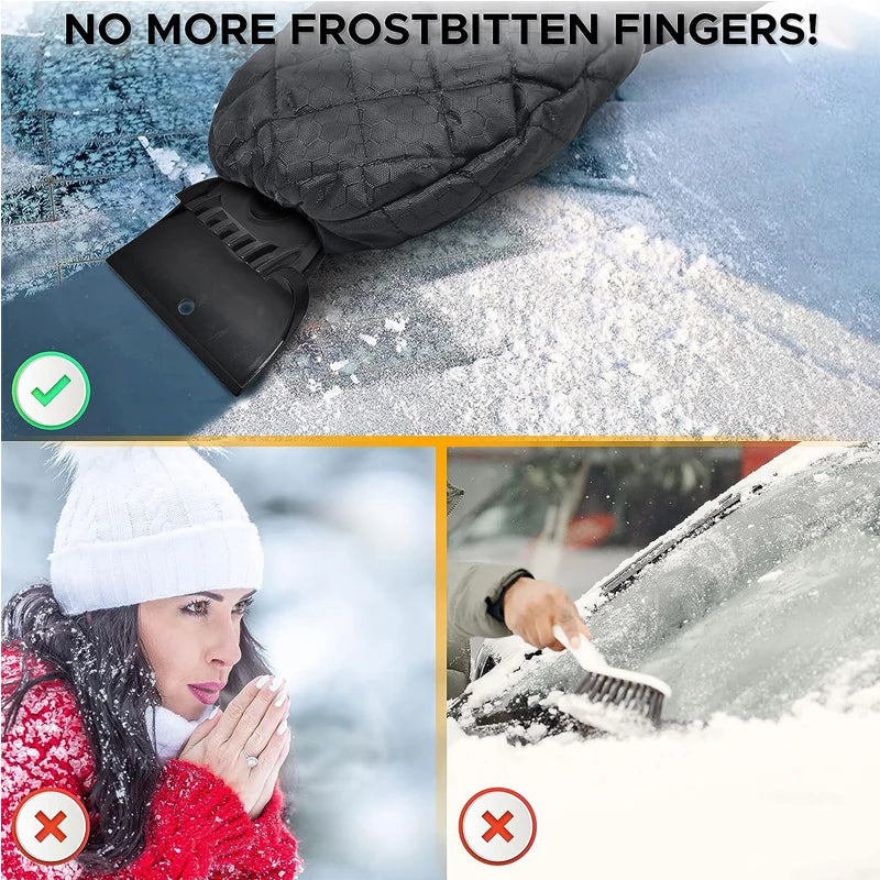 FrostGuard Eiskratzer mit Handschuh | Wasserdicht & Gefüttert | Kratzfrei | Schneeschaufel für Auto & Frontscheibe