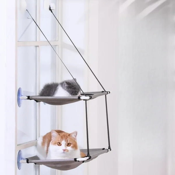 Felinoft Katzenliege Tunnel | 2-in-1 Fensterbett & Spieltunnel | Stabile Saugknöpfe | Atmungsaktiv & Faltbar