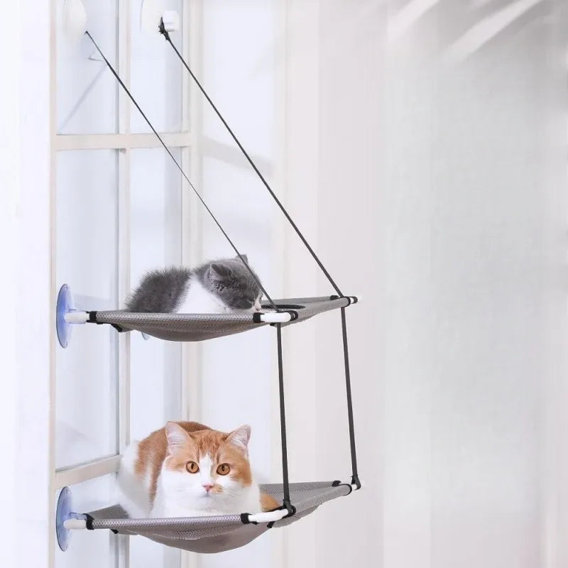 Felinoft Katzenliege Tunnel | 2-in-1 Fensterbett & Spieltunnel | Stabile Saugknöpfe | Atmungsaktiv & Faltbar
