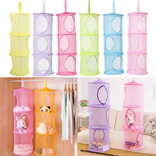 OrdiNest Kids Hängender Aufbewahrungskorb aus Netzstoff | 3-stöckiger Organizer für Spielzeug, Wäsche & Accessoires – 75×27 cm