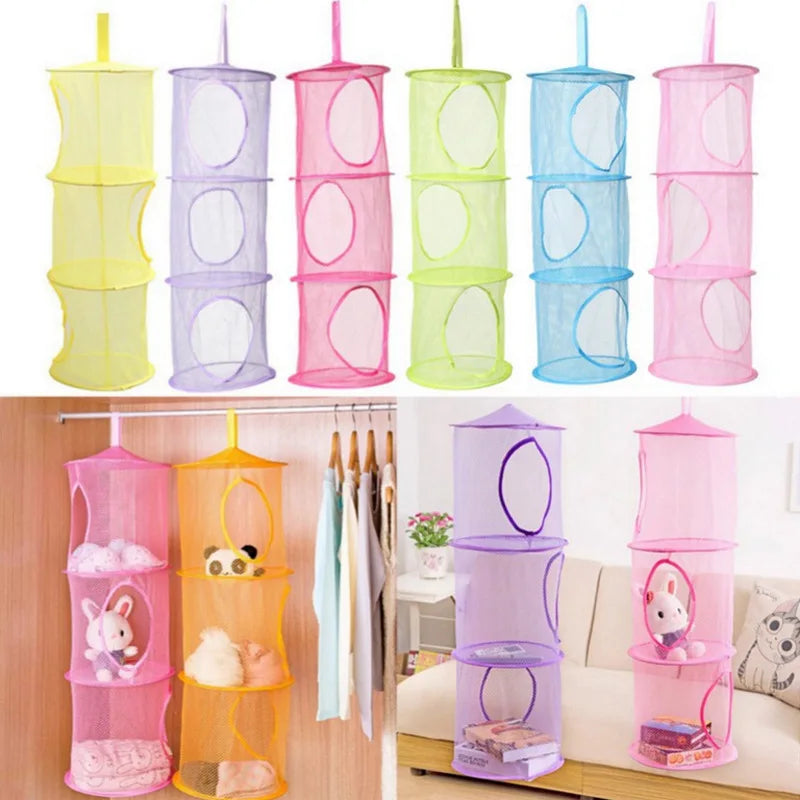 OrdiNest Kids Hängender Aufbewahrungskorb aus Netzstoff | 3-stöckiger Organizer für Spielzeug, Wäsche & Accessoires – 75×27 cm