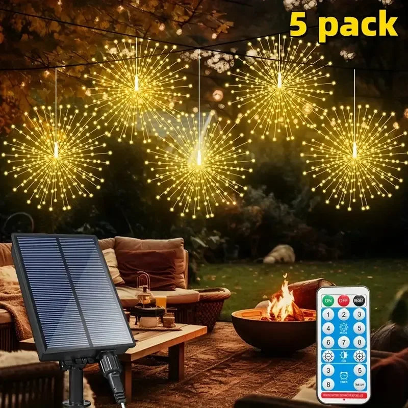 Lunaris Solar Feuerwerk Lichterkette | 5×90 LEDs | 8 Modi & Fernbedienung | IP65 Wasserdicht | Garten, Terrasse & Weihnachten