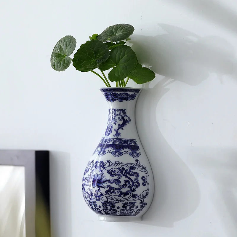 Aurevia | Wandvase Keramik | Blau-Weiß Antikdesign | Klassisch & Modern