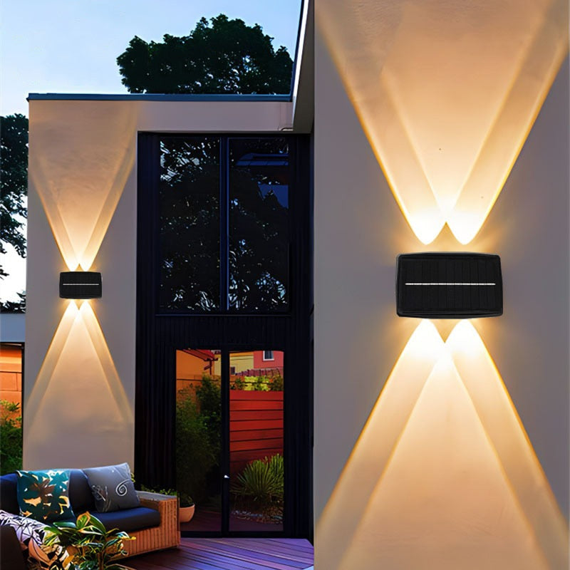 LumoSol Rise Solar Außenwandleuchte | Warmweißes LED-Licht | IP65 Wasserdicht | Auf- & Abstrahlend