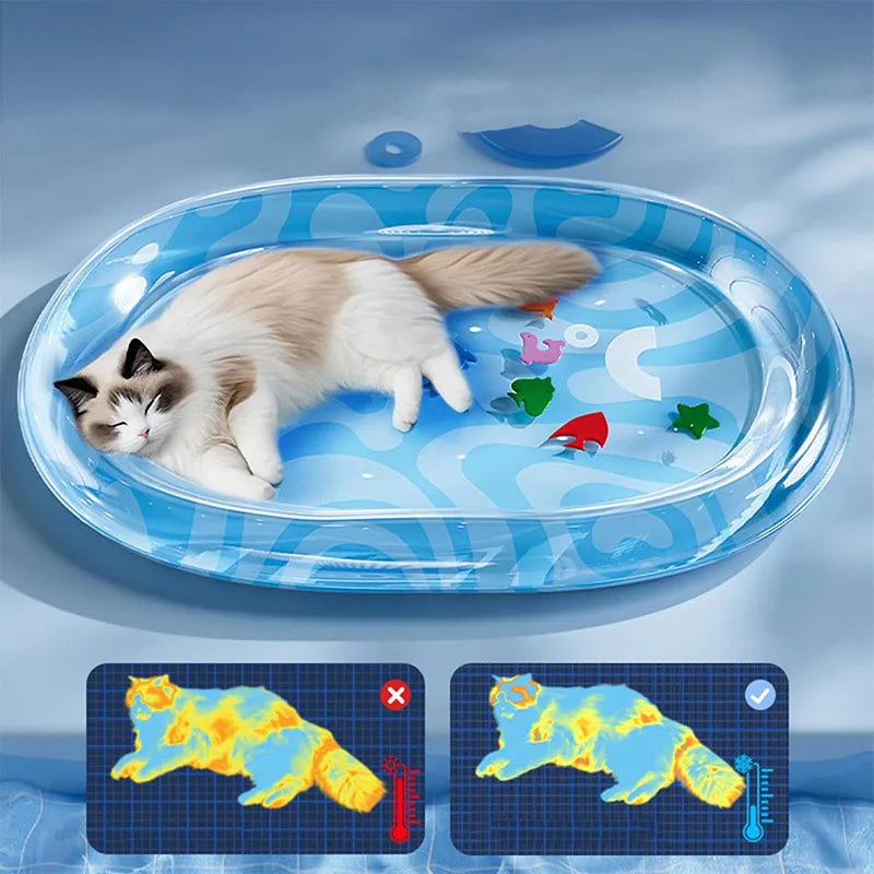 Kühlmatte FrostoPaws AquaPad | Aufblasbare Wassermatte für Hunde & Katzen | Kratzfest & mit Luftpumpe | In 3 Größen verfügbar