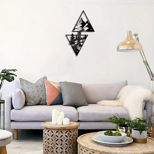Wanddekoration MetalVista | Berg & Wasserfall Design | Moderne Metallkunst | Zeitloses Wohnaccessoire