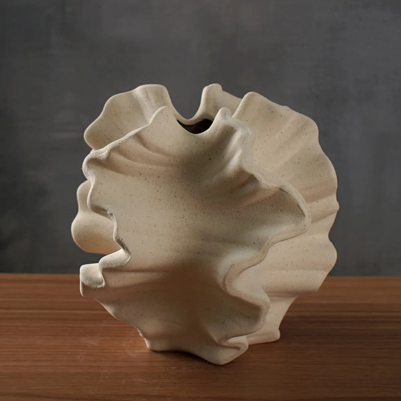 Scandiva | Keramikvase Korallenform | Nordisches Design | Beige Matt