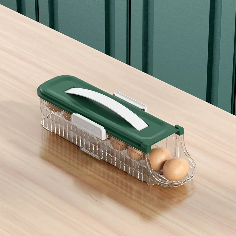 Eierbox GlideEgg | Automatischer Rollmechanismus | Stapelbar & Platzsparend | Transparenter Decke