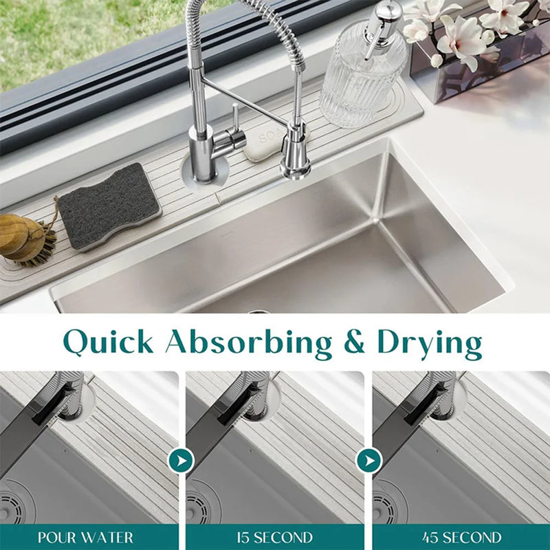 Dryomi SinkGuard Wasserabsorbierende Waschbeckenmatte 60 x 10 cm | Diatomit-Material | Spritzschutz & Ablage für Küche & Bad