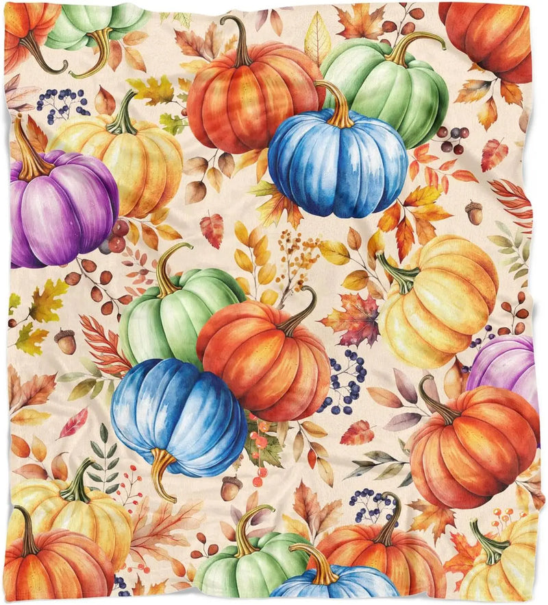 AutumnHug | Herbstdecke mit Kürbis-Motiv | Weiche Flanell-Wohndecke | Kuschelig & Dekorativ