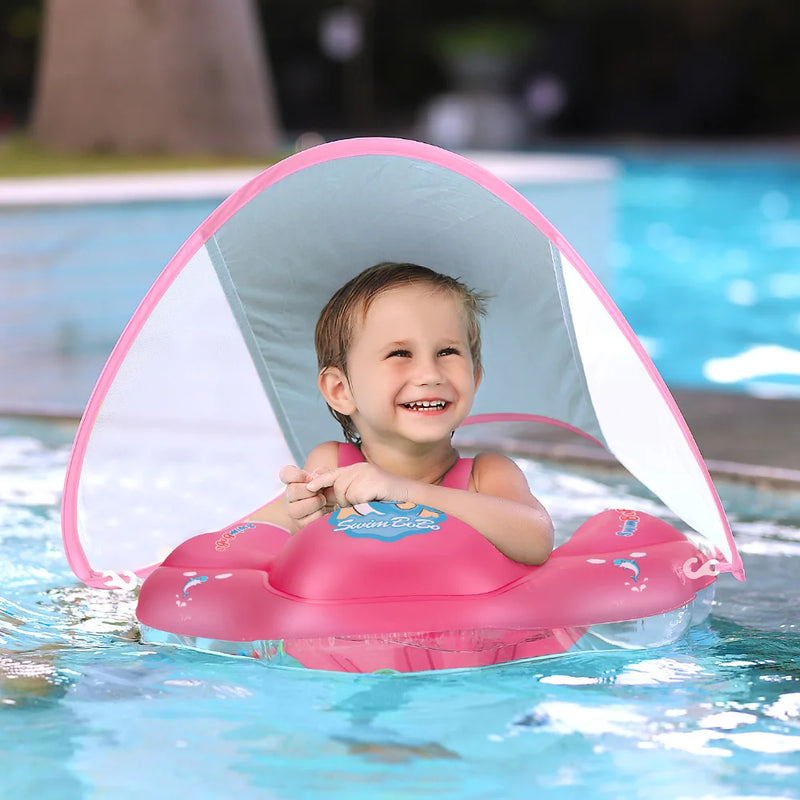 Baby Schwimmring SunBee | Mit UV-Schutzdach & Extra Stabil | Für Aktives Planschen | Aufblasbar & Tragbar