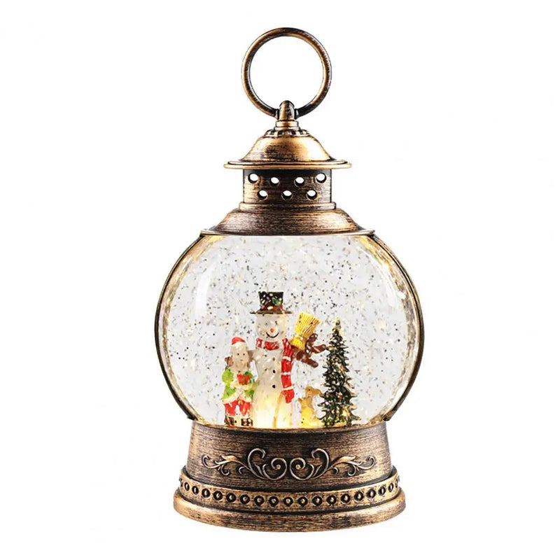 Lunavera Weihnachts Schneekugel Laterne | Musikbox mit LED Licht & Glitzer | Vintage Gold Design | USB & Batteriebetrieb | 21–26 cm