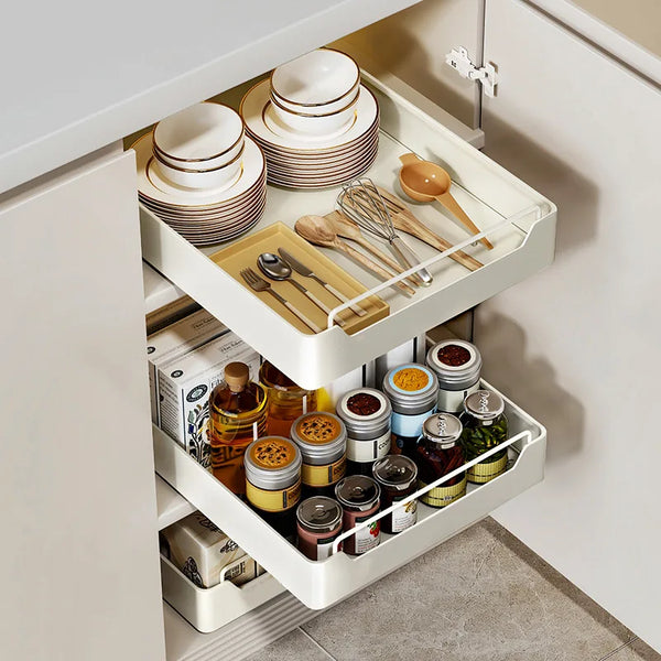 Küchenschublade SlideMaxx | Ausziehbarer Organizer ohne Bohren | Stabiles Regal für Gewürze & Vorräte | Carbonstahl Beige