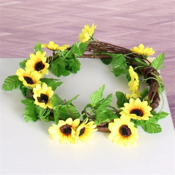 Floraviva SunVine Sonnenblumen-Girlande Künstlich | 2,6 m Länge | 12 Blüten Ø 8 cm | Für Hochzeit, Balkon & DIY-Deko