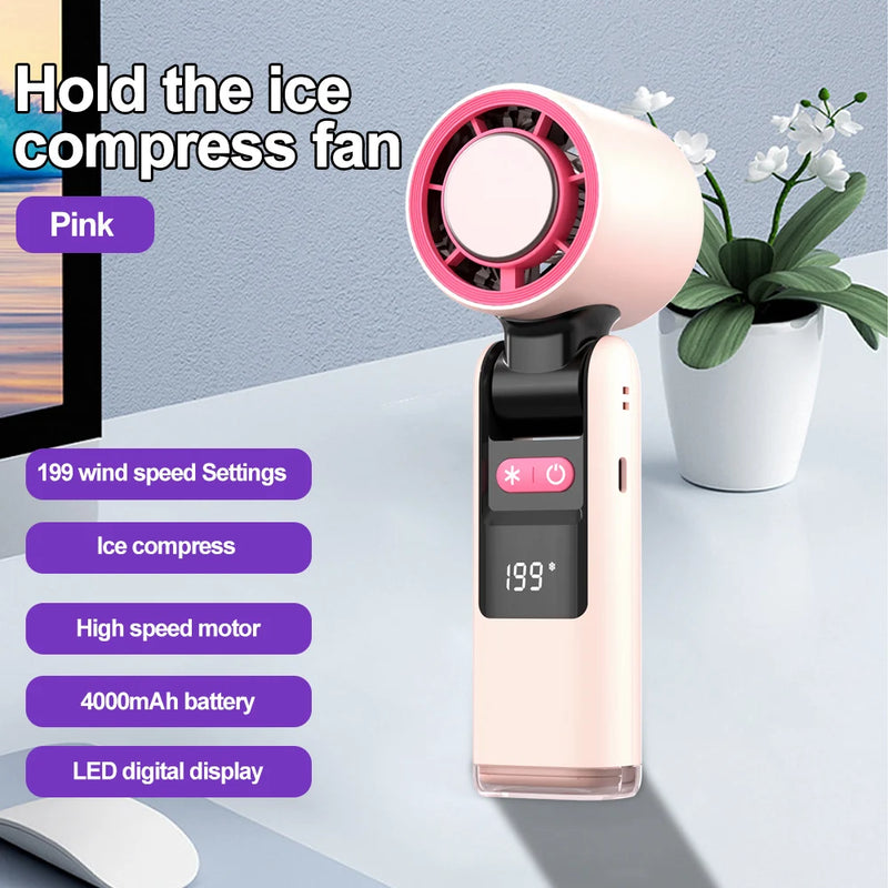 Mini-Ventilator FrostaBreeze 199 | Tragbar & Halsventilator | 199 Windstufen, LED-Display & Kaltluft-Modus | 4000 mAh Akku