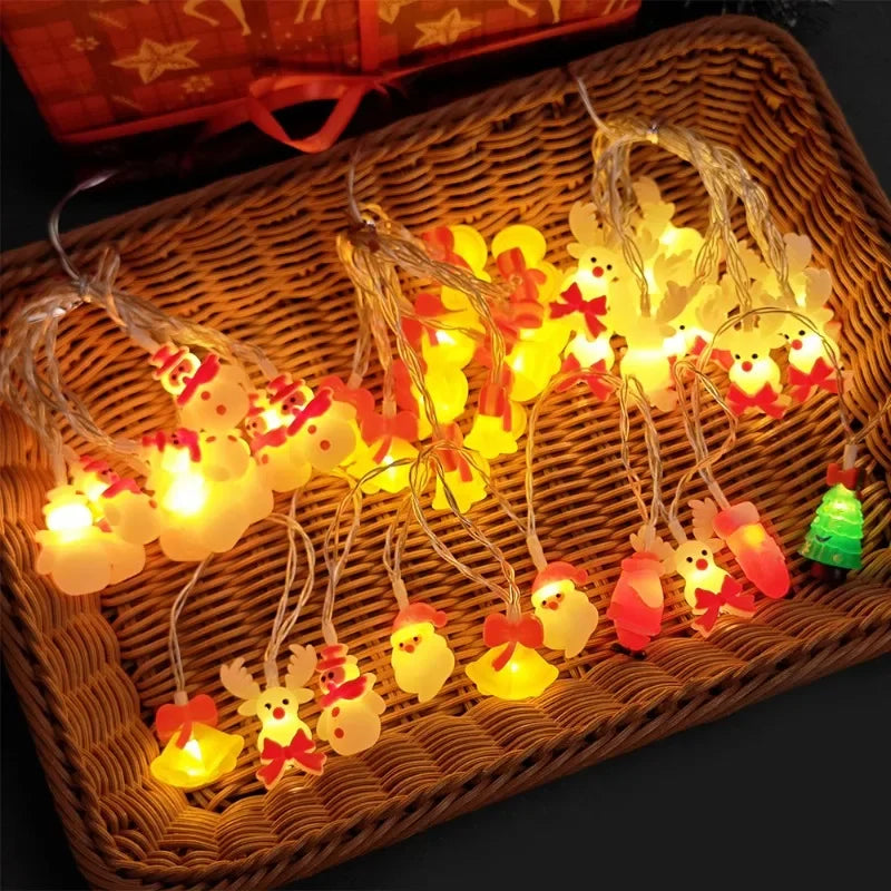 LED Weihnachtslichterkette | 1,5 m Batteriebetrieben mit 10 LEDs | Santa & Schneemann Anhänger | Für Baum, Fenster & Festdekoration | LumiNoel