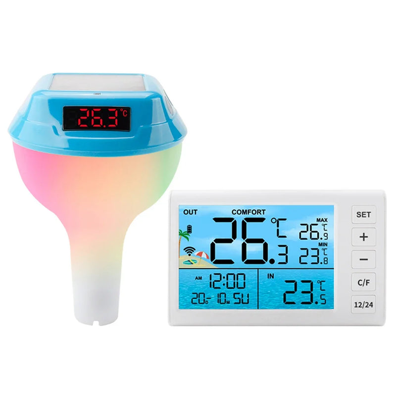 AquaSense SolarTemp Intelligentes Solar-Poolthermometer mit LED-Anzeige & 100 m Funk