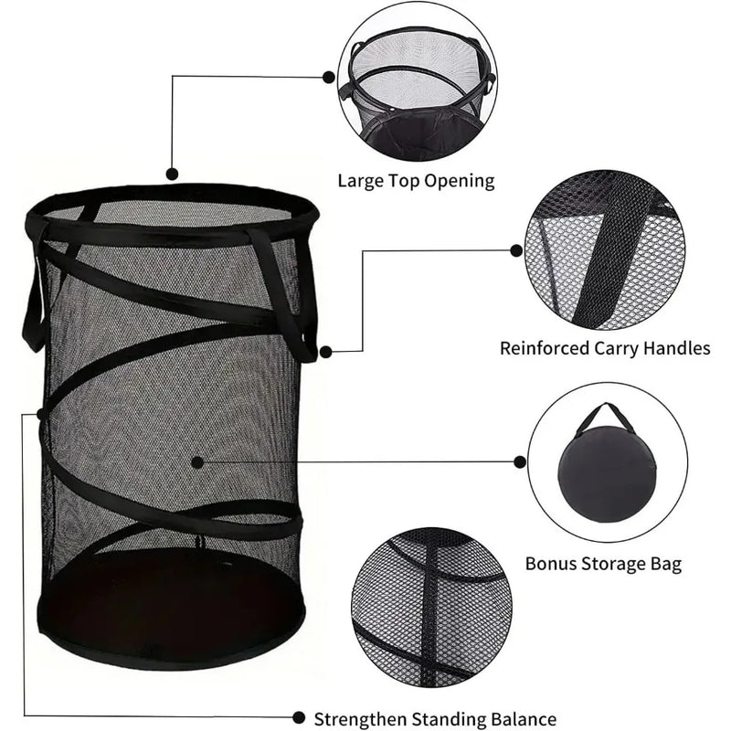 SPIRAFOLD Wäschekorb | Faltbar & Atmungsaktiv | Mesh-Design mit Tragegriffen | Für Zuhause, Bad & Studentenwohnung