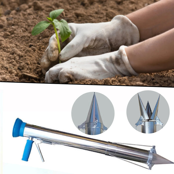 Agrotool PlantPro Manueller Gemüsesämling-Pflanzer | Ergonomisches Umpflanz-Werkzeug | Edelstahl | 92 cm Länge
