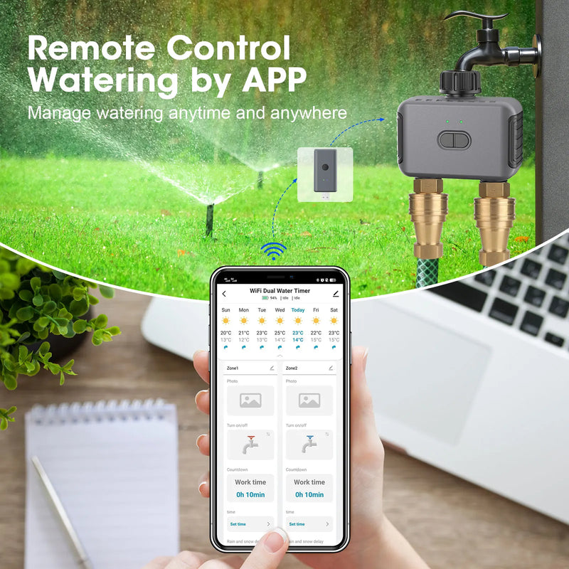 Smart Gartenbewässerung AquaZeno TwinControl | Zigbee-kompatibler Bewässerungstimer | 2 Zonen, 6 Programme, Regenstopp & LCD-Display