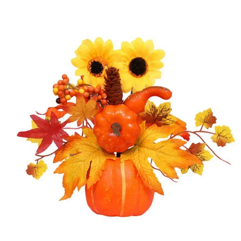 HerbstZauber | Dekokürbis mit Kunstblumen | 25–30 cm | Herbst- & Halloween-Deko