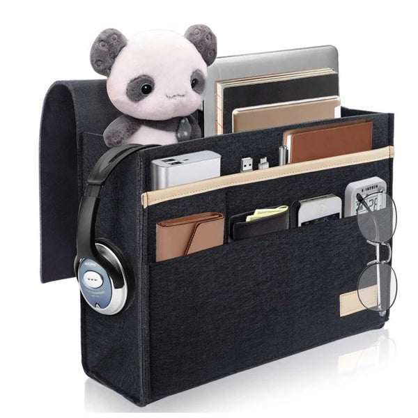 OrdiNest Filz-Bett-Organizer zum Einhängen | Praktische Aufbewahrung am Bett oder Sofa | Hängende Tasche für Tablet, Fernbedienung & Zubehör