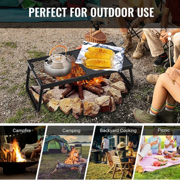 CampGrill Fold Faltbarer Grillrost | Tragbarer Edelstahl-Grillständer | Für BBQ, Camping & Outdoor | 32 × 21 × 16 cm