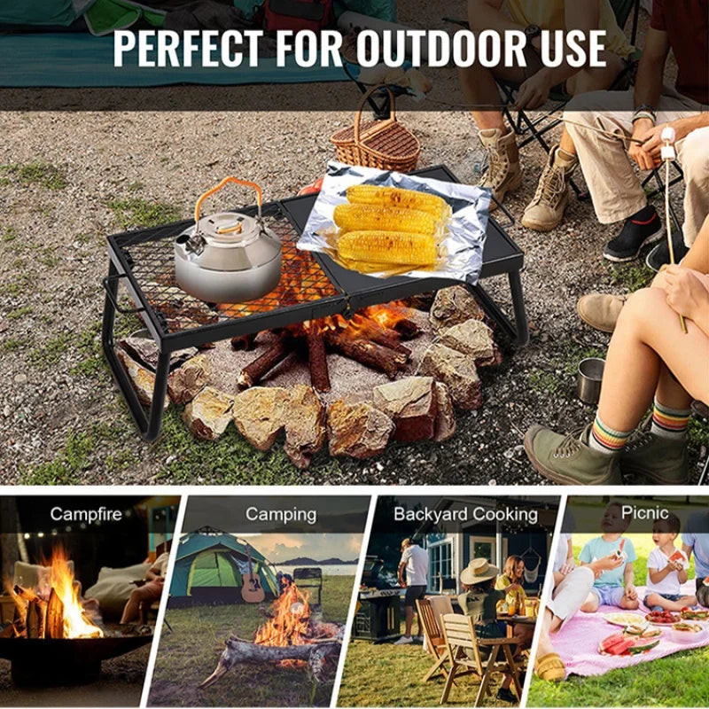 CampGrill Fold Faltbarer Grillrost | Tragbarer Edelstahl-Grillständer | Für BBQ, Camping & Outdoor | 32 × 21 × 16 cm