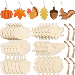 WoodlyFall Kürbis & Blätter Anhänger | 6er-Set | Holz Basteldeko | Zum Bemalen & Aufhängen | Herbst & Thanksgiving