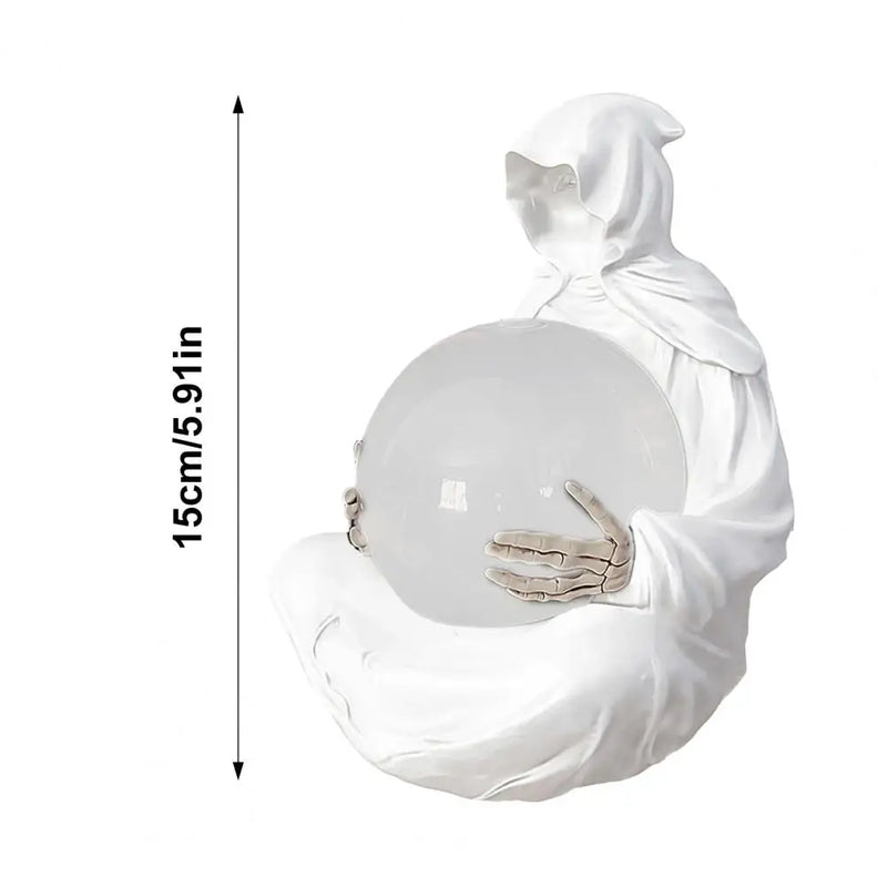 Halloween Deko Noctora | Kristallkugel mit LED-Licht | Gothic Reaper Statue 15 cm