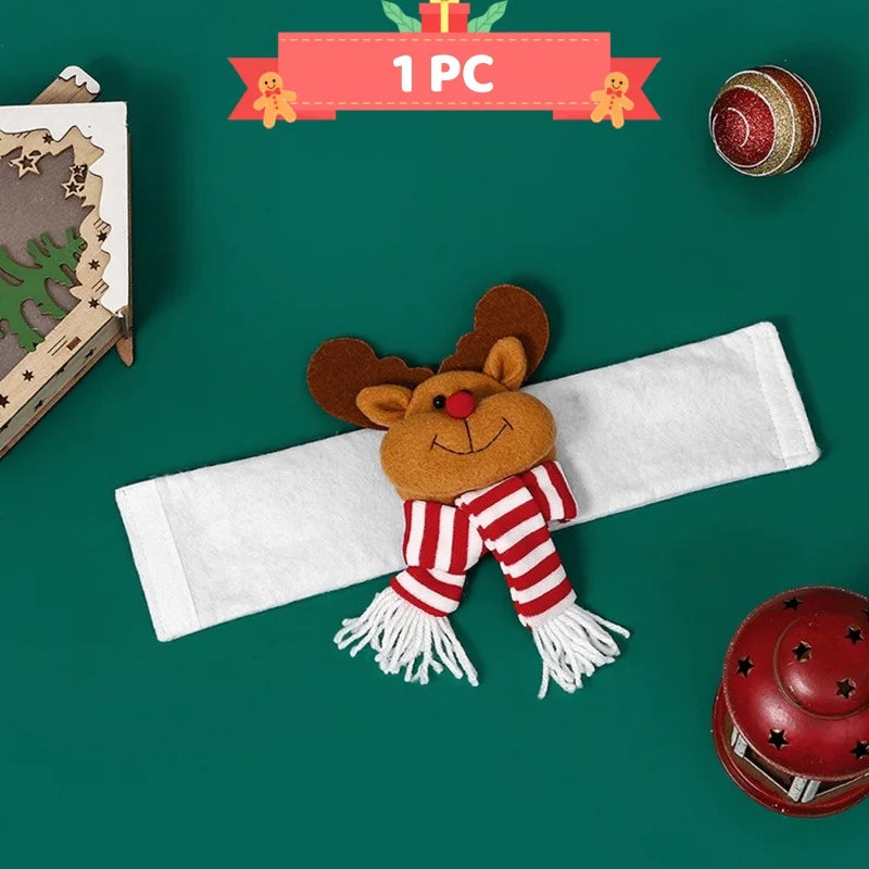 MerryHug | Weihnachts-Gardinenhalter | Pinguin, Weihnachtsmann, Schneemann & Elch | 36×17 cm