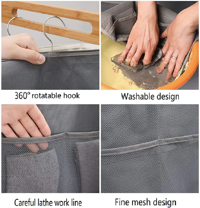 ClosetEase Unterwäsche-Organizer Hängend | Beidseitig & Faltbar | 39×78 cm | Oxford-Stoff Grau