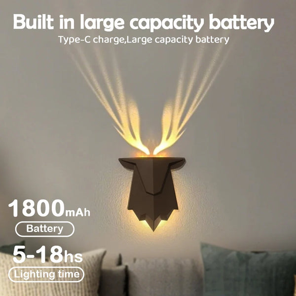 LumiHirsch Nachtlicht | Wiederaufladbar | 3 Helligkeitsstufen & Stufenlos dimmbar | Wand- & Tischlampe für Schlafzimmer