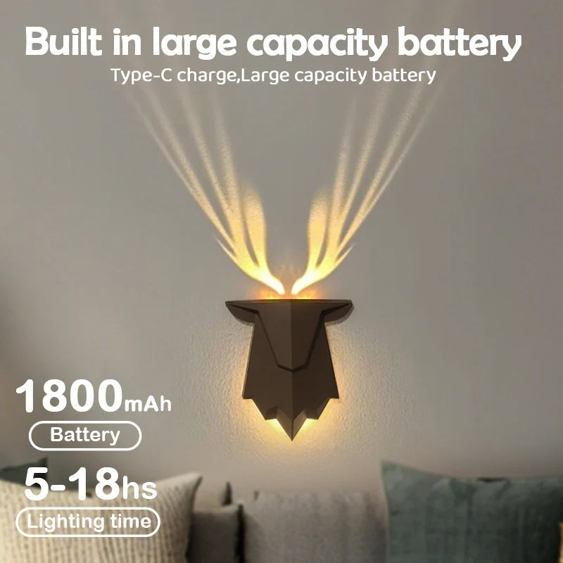 LumiHirsch Nachtlicht | Wiederaufladbar | 3 Helligkeitsstufen & Stufenlos dimmbar | Wand- & Tischlampe für Schlafzimmer