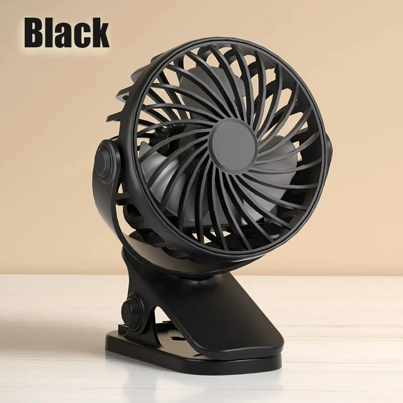 USB Clip-Ventilator FlexiCool | 360° drehbar | 3 Geschwindigkeiten & Nachtlicht | Tragbar & aufladbar | 12,5×11,5×9,5 cm