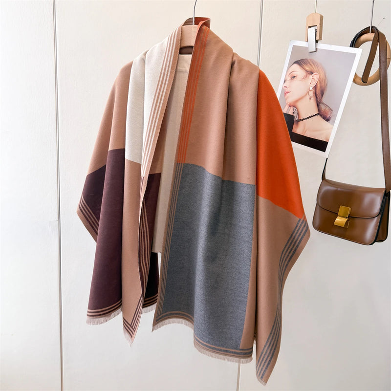 BelleAria Elegance Pashmina-Schal mit Schleifenprint | 185 × 65 cm | Weich & Wärmend mit Fransen | Herbst & Winter