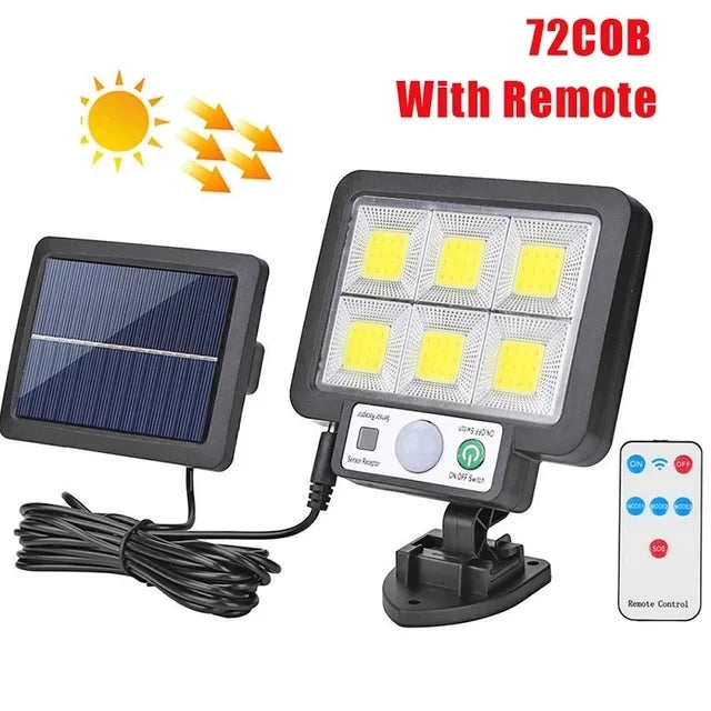 SolantriX Solar Wandleuchte mit Bewegungsmelder & abgesetztem Solarpanel | 72 COB LEDs | 3 Leuchtmodi | IP65 Wasserdicht | Für Garten & Einfahrt