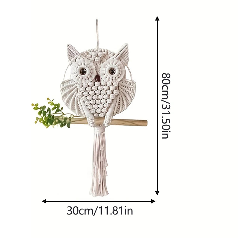 Makramee Eulen-Wandbehang WisdomOwl | Handgefertigt aus Baumwollseil | Boho Deko | 15×45 cm / 30×80 cm