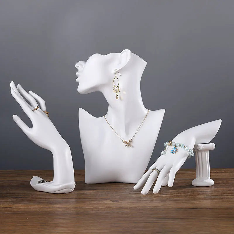 Schmuckdisplay EleganzForm  | Deko-Hand & Büste für Schmuckpräsentation | Für Ringe, Uhren, Armbänder & Halsketten | Künstlerische Deko