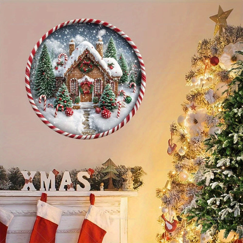 Weihnachtsschild Holz | Runder Hänger mit Schneemann & Weihnachtsmann | Tür- & Wanddeko