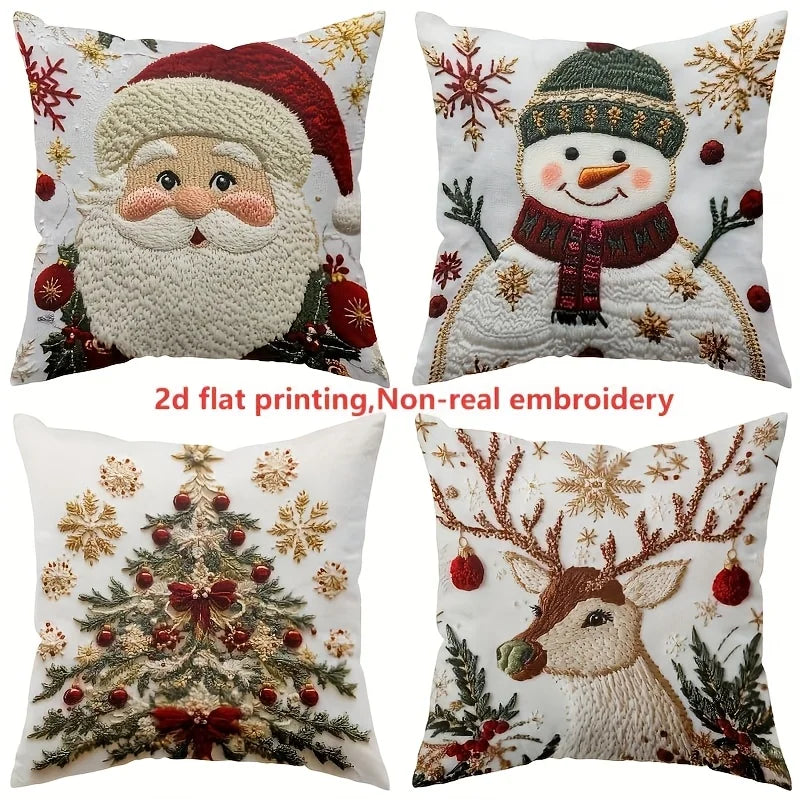 Weihnachtliche Kissenbezüge NordGlanz | Santa, Schneemann, Rentier & Tannenbaum | Hochwertiger Polyester | Waschmaschinenfest