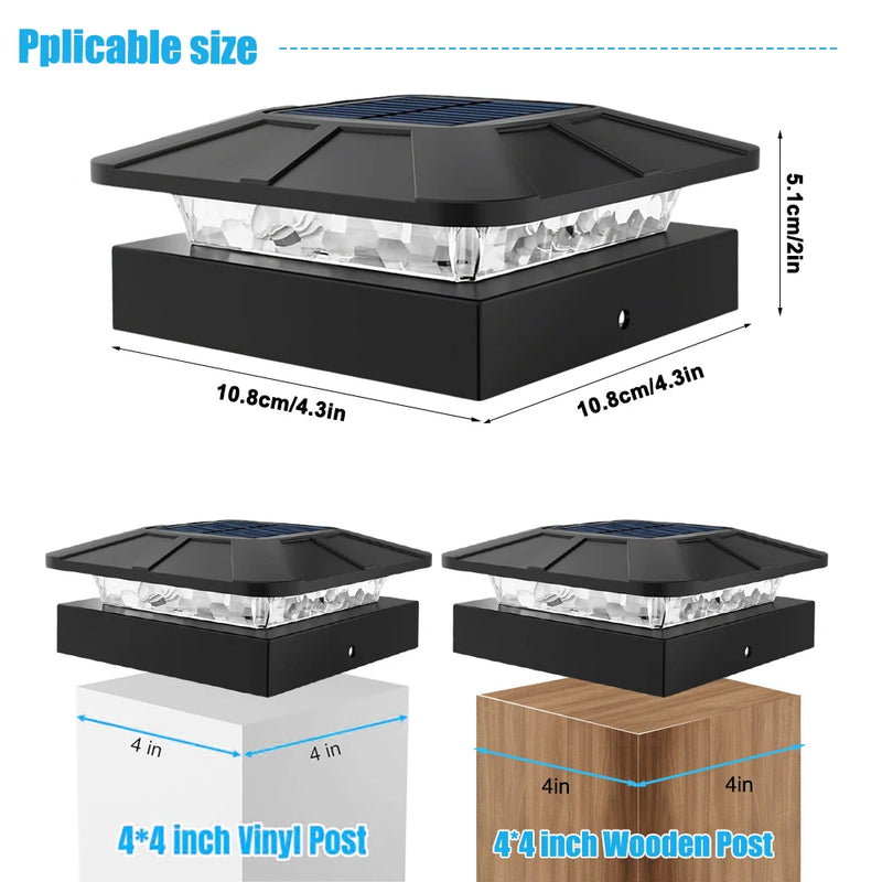 LumiCap Solar-Pfostenkappen-Licht 10 × 10 cm | 3‑Farben LED mit 2 Helligkeitsstufen | IP65 Solar-Zaunleuchte fürs Garten-Holzpfosten
