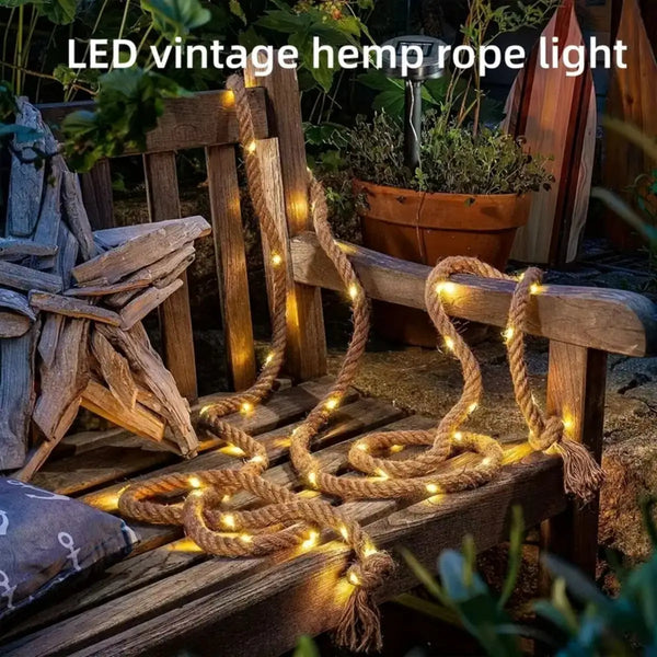 LumiRope Solar Solar-Lichterkette 7 m | 50 LED | Retro-Hanfseil mit 8 Lichtmodi | Wasserdicht & Solarbetrieben