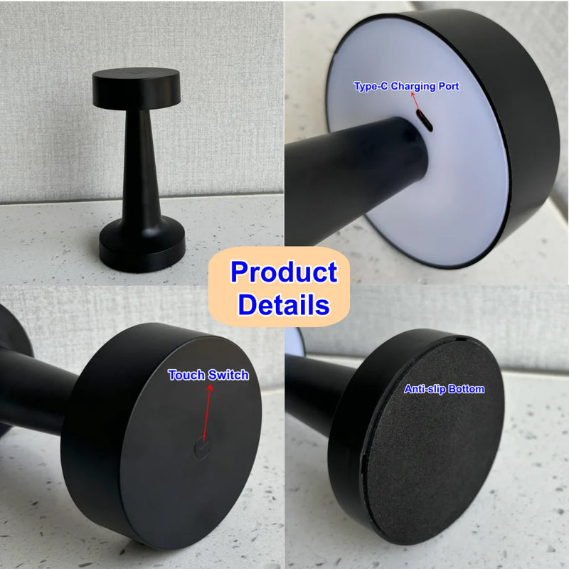 LED Tischlampe | 3 Lichtfarben | Touch-Dimmer | USB-C Wiederaufladbar
