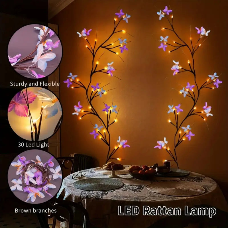 Lichterranke FairyWillow | 30 LED Zauberweide mit Schmetterlingen | USB & 8 Modi | Wasserdicht für Innen & Außen