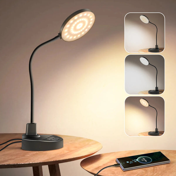LED-Schreibtischlampe Lixora Flex | Augenschonend & Dimmbar | 3 Lichtfarben & 5 Helligkeiten | USB-Anschluss & Flex-Arm