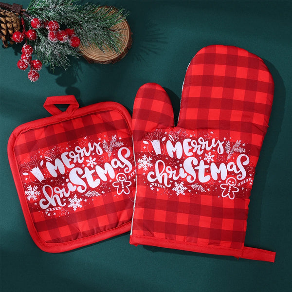 HollyHeat Ofenhandschuhe 2er-Set | Weihnachts-Backhandschuhe mit festlichem Design | Hitzebeständige Küchenhandschuhe für Weihnachten & Neujahr