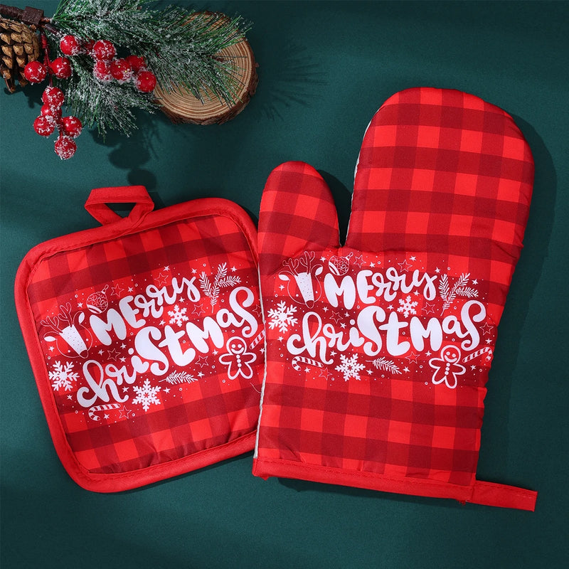 HollyHeat Ofenhandschuhe 2er-Set | Weihnachts-Backhandschuhe mit festlichem Design | Hitzebeständige Küchenhandschuhe für Weihnachten & Neujahr