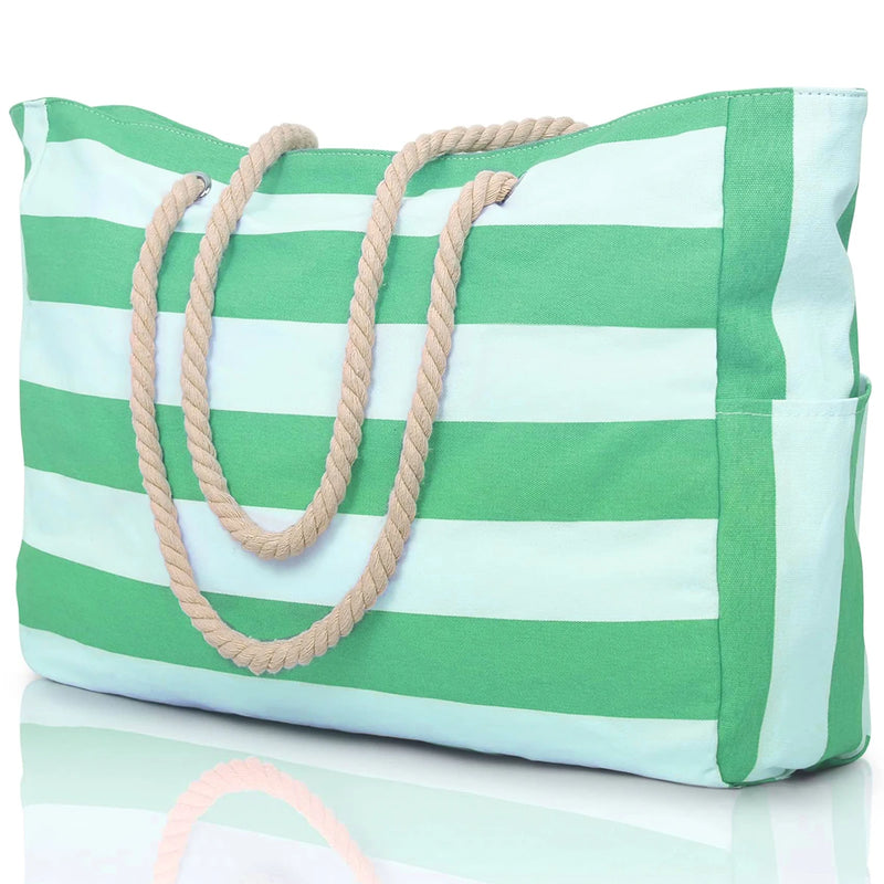 Marivalis Gestreifte Strandtasche mit Reißverschluss | Faltbar & Wasserdicht | Sandresistentes Canvas | Für Reise & Urlaub