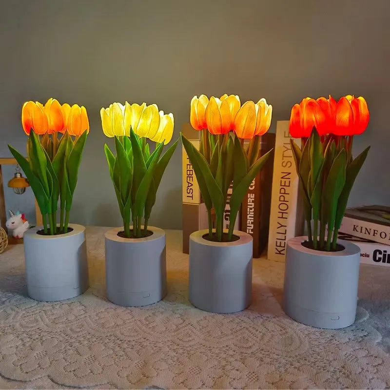 Florovia LED Blumen-Nachtlicht mit USB-Aufladung | Sonnenblume oder Tulpen | 2 Helligkeitsstufen | 6 Blumen